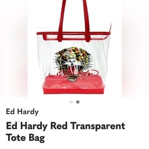 Ed Hardy Red and Clear Tote Bag